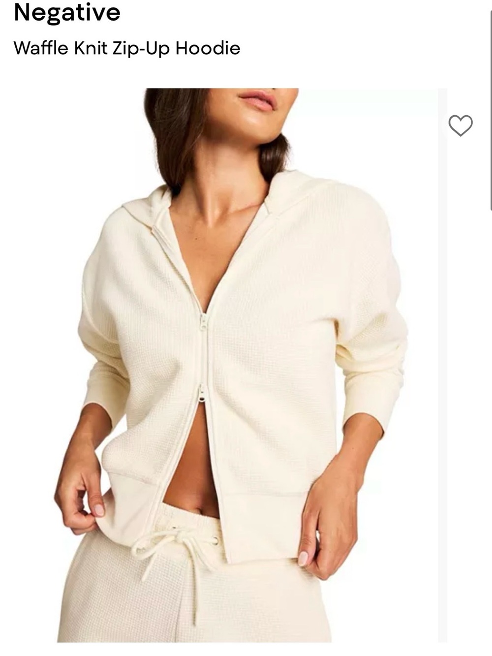 Negative Underwear Waffle Knit Zip-Up Hoodie in Cream